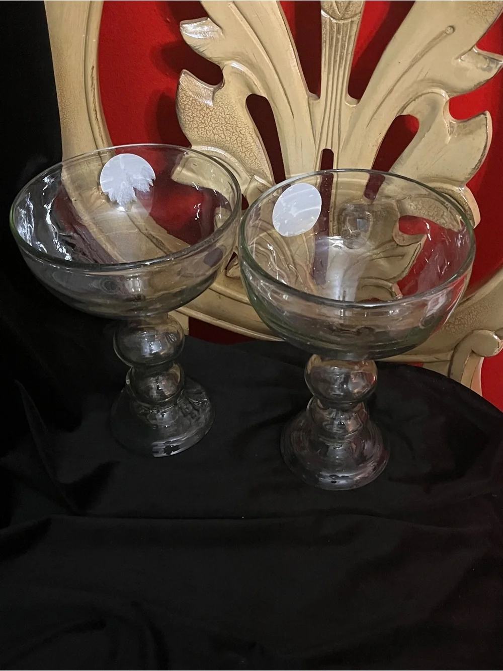 Set of 2 Recycled Glass Pedestal Pillar Candle Holders Clear Footed 3” Candle